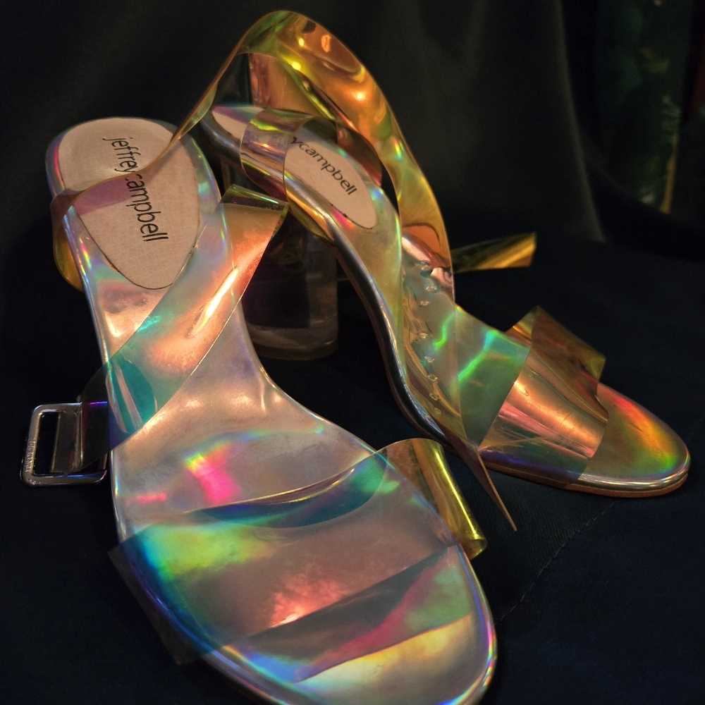 Iridescent Jeffrey Campbell Twelve Heels 6 Holographic Clear Lucite - Picture 8 of 10